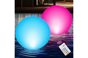 Qoolife Schwimmend Poolbeleuchtung, 2 Stück 38cm Solar Pool Lichter mit Fernbedienung, Aufblasbar Wasserdichte, 16 RGBW Farben und 4 Modi für Party Urlaub im Freien Weihnachten Halloween Dekoration