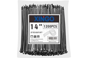 XINGO 1200 Piezas Negras Bridas para cables profesionales, 350mm x 5.8mm, Resistentes UV, Bridas para Cables Para Oficina, Hogar, Exteriores