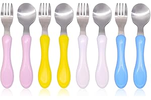 Bloomsworld 8 Toddler Cutlery Set, Kids Spoons and Forks, Stainless Steel Kids Cutlery, 4 Forks and 4 Spoons, Self-Feeding Childrens Cutlery for Boys and Girls - Pastel