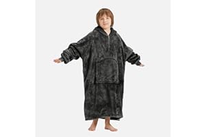 ‎CASOFU CASOFU Decke mit Ärmeln und Kapuze Hoodie Decke Kinder XXL Kuscheldecke mit Ärmeln Lang Deckenpullover zum Anziehen Erwachsene Tragbare Decke Dunkelgrau Wearable Blanket mit Tasche Reissverscluß