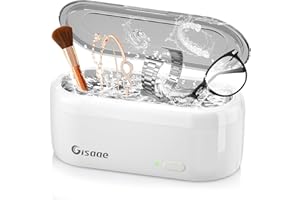 GISAAE Ultrasonic Cleaner, 48000Hz Jewellery Cleaner with 2 Modes Glasses Cleaner 350ML Sonic Jewellery Cleaner Machine for Cleaning Set with Stand for Jewelry Silver Ring Glasses Denture