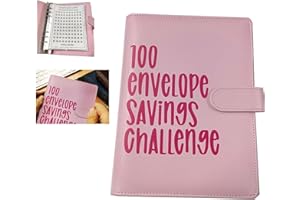 LAMVPINY 100 Envelope Challenge Binder,Enveloppe Budget,A5 Classeur Budget,Anneaux Classeur Budget Francais avec Dégager Poches Zippées,Feuilles de Budget,Savings Challenges Budget Book Binder(1pcs, Rose)