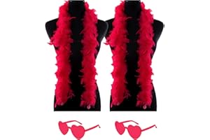db11 2 Pcs Feather Boas with Heart Rimless Sunglasses，4 ft Feather Boa Halloween Christmas Bachelor Party Pack Accessory (Red)