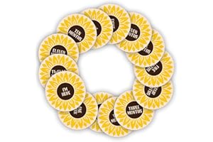 PAMBO Baby Monthly Milestone Discs, Wooden Sunflower Cards for Baby Photo Takens with Hello World Signs - 14 Sides Round Circles Signs for documenting Growth