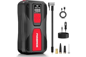 FNNEMGE Compresores de Aire Portátile, 150PSI 6000mAh Inflador Ruedas Coche,con Dual Poder(Batería & DC 12V Cable Adaptador para Coche), Luz LED, para de Coche, Bicicleta, Motocicletas, Pelotas.