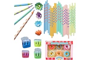 QZLSAYSL 35 Matite HB, 6 Gomme A Ciambella 2 Temperamatite, Astuccio Personalizzato, Design Con Correzione Della Presa, Punte Affilate Per Scrivere E Disegnare A Casa, In Ufficio E A Scuola (rosa)