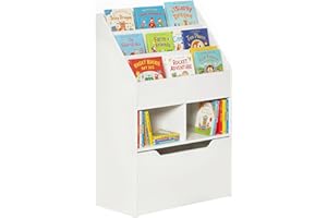 HOMCOM Estantería Infantil de Madera con 3 Compartimentos 2 Cubos y Cajón Móvil con 4 Ruedas Librería Infantil para Habitación de Niños Sala de Juegos 60x29,9x90 cm Blanco