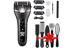 ZIKILLYA Electric Foot File Foot Callus Remover, Pedicure Kit Tools,Waterproof Foot Scrubber Dead Skin Remover with 3 Roller Heads & 2-Speed Power Pedicure Tools for Feet Hands Heel (Black)