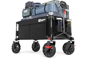 ‎PORTAL Portal Bollerwagen faltbar größe Reifen mit Bremse Klappwagen Handwagen klappbar mit Seitentasche Faltwagen Gartenwagen Transportwagen für Alle Gelände Camping Strand Einkaufen 110kg Belastbarkeit