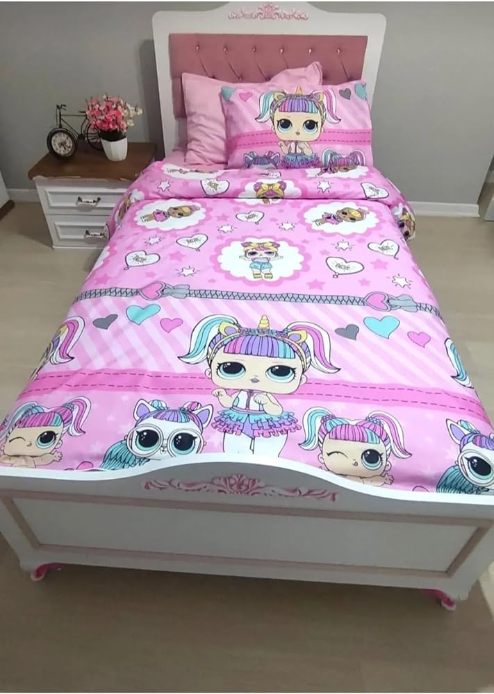 Ezgi Tek Kişilik Lol Bebek Lastikli Çarşaf Takımı, 100 x 200 cm, Pembe