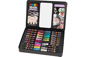 Faber-Castell uni-ball 186829 - Zestaw markerów POSCA, 20 sztuk, w tym instrukcja do 3 projektów DIY