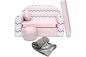 millybo Divano per bambini con funzione di sonno, pieghevole, 3 in 1, per bambini, con funzione letto, per ragazze, ragazzi, mini divano-letto, per cameretta dei bambini, colore: rosa, HJ1