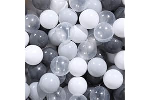 PlayMaty 100er Pack Bunte Bälle ohne Phthalate und BPA, Stressbälle aus crushsicherem Kunststoff für Kinder Spielhäuser, Pool-Bälle für Ballgruben, 2,16 Zoll (Grau-Weiß)