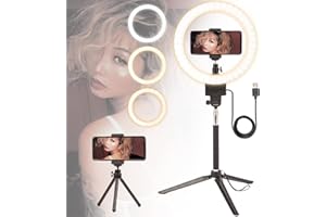 PYXEL LED Ring Light 9" Selfie Desktop Makeup Mini Ring Light Kit, 4 Dimmable Colour Modes, for Live Streaming Youtube Video TikTok Vlogging Photo Shooting, with Tripod Stand, USB Cable and Remote