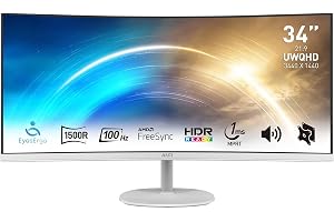 MSI Pro MP341CQW 34 tum böjd skrivbordsskärm UWQHD - 1500R VA-panel, 3 440 x 1 440, 100 Hz, ögonkomfort, 3 000:1-kontrast, 21:9, inbyggda högtalare, DP 1.2a, HDMI 2.0b