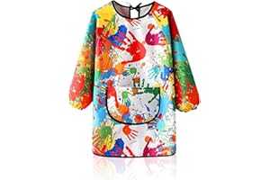 CAIKAILIOR Malkittel Schule 1. Klasse,Malkittel Kinder 6-7-8-10-12 Jahre,Malschürze Kinder Malerkittel Maler Bastelschürze Bunt Kinderschürze Wasserdicht,Mit Ärmeln und Taschen für Kunst Malerei Kochen