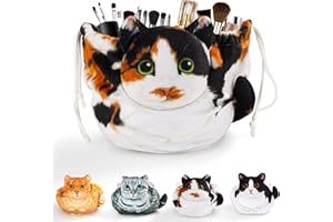 OPENHAHAHA Cat Drawstring Makeup Bag,Flat Lay Make Up Bag,Portable Travel Cosmetic Bag Storage Organiser,Bag for Purse,Cat Gifts for Women/Girls/Cat Lovers