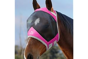 Harrison Howard CareMaster Pro Luminous Horse Fly Mask UV Protection Fleece Padding Standard Pink Thoroughbred (M)