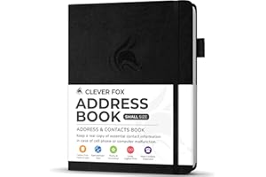 Clever Fox Address Book with alphabetic tabs - PU Leather Telephone and Address Book for Keeping Contacts Safe, Contact Organizer Journal, Small Size (10.5 x 14cm), Hardcover, Black