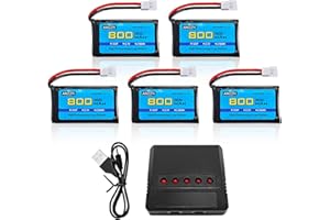 AMZZN 5PCS 3.7V 800mAh 30C Molex Plug Lipo Battery with 5-in-1 Charger for SYMA X5C X5SW H5C V931 U45W SS40 RC Drone Compatible with Most Four Axis Aircraft Batteries