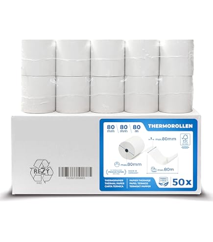 Lynne - Thermal Roll 80x80x12 - 80x80 Roll For Printer - Thermal Printer Roll 80 X 80 M X 12 Mm - BPA-Free - [50x