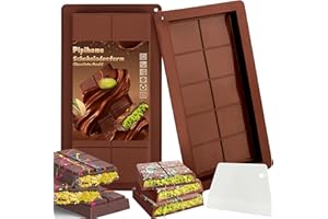 Pipihome 2 Pcs Moldes para Chocolate, Molde Turron Silicona, Molde Tableta Chocolate, Moldes para Turrones, Moldes de Chocolato Profundo para Chocolate, Dulces, Gofres con 1 Rascador