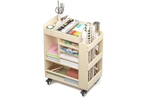 lesolar Art Storage Cart,Multifunctional Trolley Organizer,Mobile Bookshelf with Wheel,DIY Utility Cart with Paper Storage Shelf,Art Supply Cart for Storing Brushes,Paint,Sewing Box