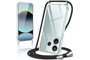 Coiwxmoi Handyband Handyhülle für Xiaomi Redmi Note 14 5G Hülle mit Band 6,67",Transparent Case mit Kette Abnehmbar zum Umhängen Kordel Schutzhülle,Weich Silikon TPU Stoßfest Cover,Schwarz