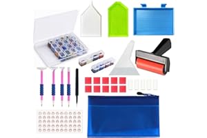 JUSONEY Diamond Painting Zubehör - 33 Stück DIY Diamond Painting Werkzeug Set mit 28 Slots Diamant Malerei Stickerei Box,Keramik Pinzette,Stift,Taschen,Klebeton,Kunststoffschale (with Roller)