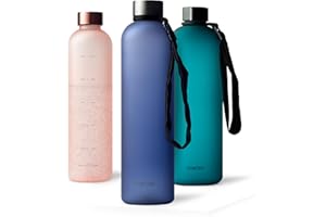 MAMEIDO Bottiglia acqua 1 litro, Borraccia plastica tritan a tenuta stagna, senza BPA, bottiglia motivazionale con orario (Sapphire Blue)