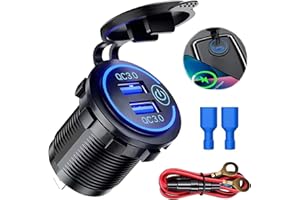 DONOONIS Presa USB 12V Auto, Doppio USB Impermeabile, LED Indicazione, QC3.0, Per 12V~24V Auto Barca Moto SUV Bus Camion Caravan