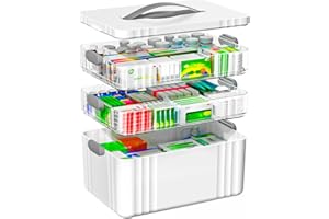 OrderlyGo Medikamenten Aufbewahrung, 3 Stöckige Hausapotheke, Hausapotheke Box mit Tragegriff, Inkl. Portable Organizer, 34.1 * 22 * 24.5 cm Medikamentenbox Groß für Zuhause, Büro, Schule (Grau)