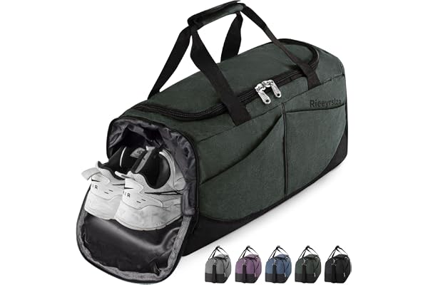 Rieeyrslza 40L Sportväska med Skolåda Stora Resväskor för Män och Kvinnor Vattentät Träningsväska Fitness Träningsväska Handbagageväska Axelremsväska(Militärgrön o2)