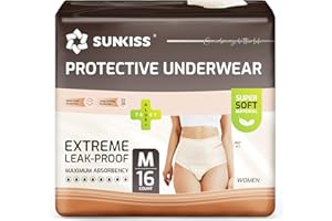 SUNKISS Pieluchy dla dorosłych i kobiet, jednorazowe pieluchy po porodzie dla dorosłych, o maksymalnej chłonności, damskie majtki, beżowe, rozmiar M, 16 sztuk, 1 opakowanie