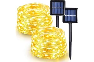 GHONLZIN Guirlande Lumineuse Exterieure Solaire, Lot de 2 150 LED Fil Cuivre Lumière Solaire Étanche IP65 avec 8 Modes D'éclairage, 15M/49Ft Lampes Solaires de Jardin pour Décoration de Festival,Noël