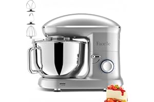 Impastatrice Planetaria Facelle Robot da Cucina 1500W Mixer Cucina 6,2 L Basso Rumore Multifunzione Impastatrice Professionale con Ganci Impastatore 6 Velocità, lavabile in lavastoviglie(Argento)
