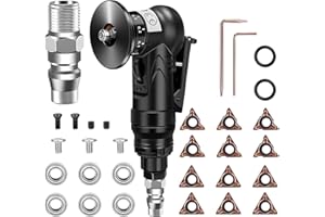 KAMOLY Pneumatische Anfasmaschine,45°Bogenecke Mini Trimming Handheld Pneumatische Fasenmaschine mit 6R und 6C Winkeleinsätze und 6 Lager,Metall Entgrater für Metalltrimmen und Entgraten