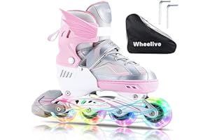 Wheelive Verstellbare Inliner für Kinder, Kinder Inline Skates Klingen mit leuchtenden Rädern Anfänger Skates mit Einstellbarer Größe für Mädchen Jungen Teens