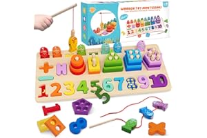 Plunack Jouet Enfant Montessori | Jouet en Bois de 2 Ans | Jeu de Pêche Magnetique | Apprendre à Compter et Les Couleurs Jeu Reconnaissance de Numéro la Forme | Cadeau Fille Garcon Bébés 2 3 4 Ans