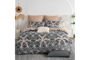 Soifox Komplet pościeli 135 x 200 cm, szary, geometryczny komplet pościeli z mikrofibry, poszwa na kołdrę 135 x 200 cm, z poszewką na poduszkę, nie wymaga prasowania i nie gniecie się, nowoczesna