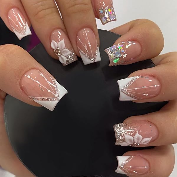 JUSTUNX Fake Nails Set – 24 Stück Mandelblumen-Nageldesign Mit Schlangenmuster Für Halloween & Party