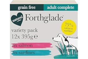 Forthglade Wet Dog Food Variety Pack (12 x 395g Trays) - Adult Dogs 1 Years+, Grain Free Salmon & Sardines With Vegetables, Stomach Sensitive Dog Food with Natural Ingredients, Hypoallergenic Dog Food