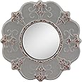 Stonebriar 8" Round Light Gray Ceramic Accent Wall Mirror with Attached Hanging Loop, Decorative Vintage Decor for the Living Room, Bedroom, Hallway, and Entryway