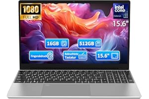 ‎MOLEGAR Molegar 2025 FHD Laptop Student/Geschäft,15.6 Zoll Laptop Computer mit 16GB DDR4 512GB SSD,Quad-Core N95(Bis zu 3.4GHz,Beat N5095),8000mAh Großer,2.4/5G WiFi,Webcam,USB 3.0,Beleuchtete Tastatur