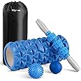 Glymnis Foam Roller Kit 4 in 1, Includono 1 x Rullo Massaggio Muscolare 1 x Bastone Massaggio e 2 x Pallina Massaggio per Rec