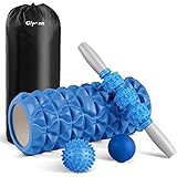 Glymnis Foam Roller Kit 4 in 1, Includono 1 x Rullo Massaggio Muscolare 1 x Bastone Massaggio e 2 x Pallina Massaggio per Rec