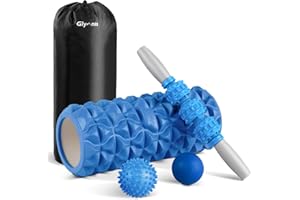 Glymnis Rullo massaggiante muscolare in schiuma 4 in 1 con 1 rullo in schiuma, 1 bastone da massaggio e 2 palline da massaggio per rilassare i muscoli Ridurre il dolore del corpo