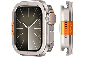 Suphart Metal Bumper Cover Compatible with Apple Watch Series 9/8/7 Case, [Turn 45mm into Ultra Look] Rugged Shockproof Protector with Back Frame for iWatch 45mm, Titanium