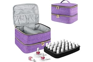 BOHEMIABY Nagellack Organizer Tasche, Doppelschicht Nagellack Aufbewahrung Box, Organizer Koffer für Nageldesign Kosmetiktasche für 30 Flaschen Neonail Base(15ml-0.5 FL.Oz) & 1 Nagellampe(Lila)