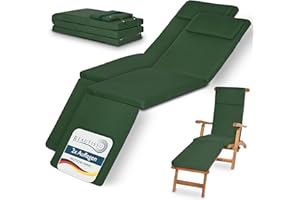 ‎BEAUTISSU Beautissu 2er Set Luxus Deckchair Auflage Sonnenliege 175x45x5cm LoftLux DC – Bezug Abnehmbar – Polsterauflage für Liegestuhl Auflage Gartenliege Polster – Liegenauflage Gartenmöbel Kissen Grün